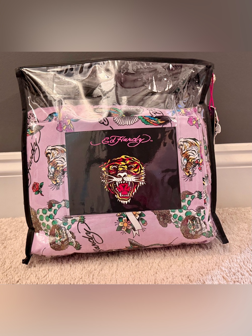 Ed Hardy Purple Queen Size Bed Sheet Set